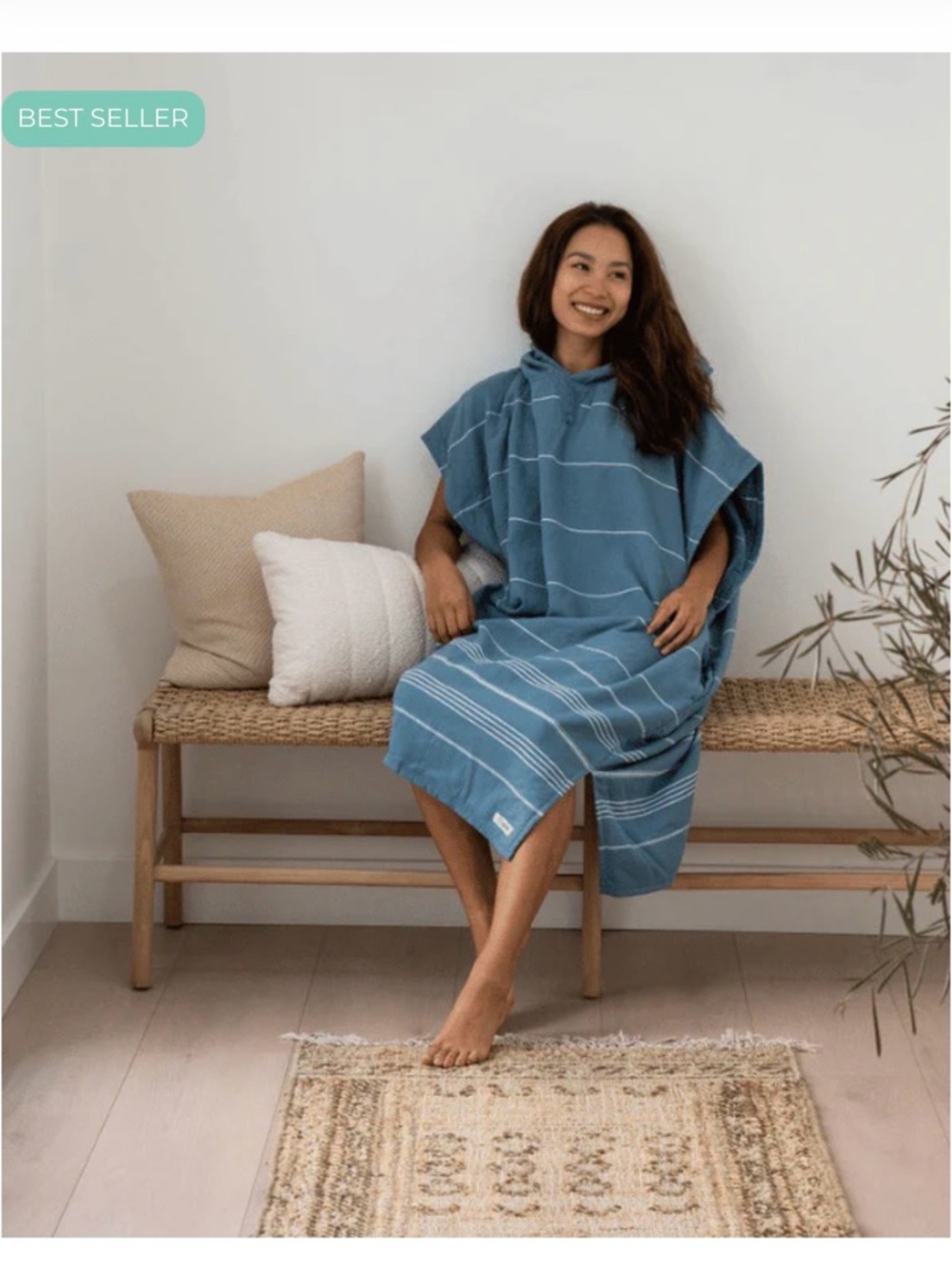 Blue Striped Hooded Beach Poncho